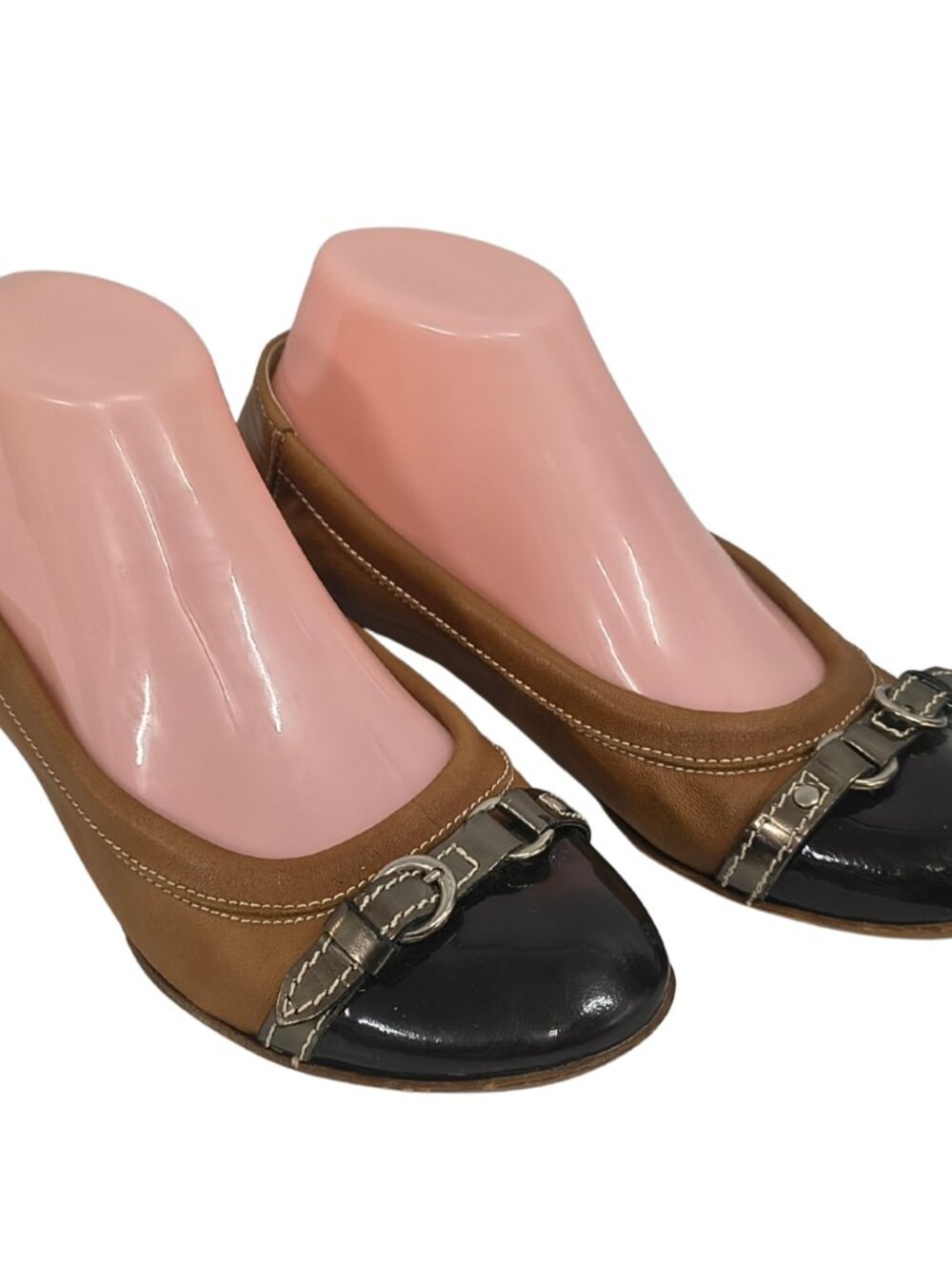 AGL Attilio Giusti Leombruni Leather Flats Brown Patent Toe Size US 7 (37)